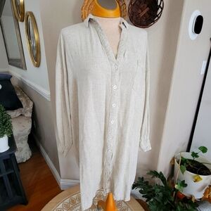 Asos Design Ltd Beige Button-Up Linen Blend Shirt Dress Sz 12